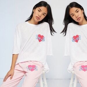 Boys Lie White Heart Graphic Oversized T-Shirt One Size Slub Tee Loungewear